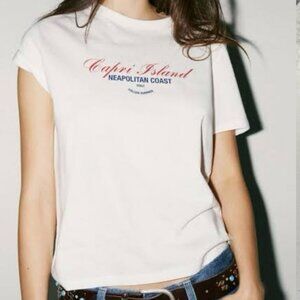 NWT Zara White Capri Island Tee Short Sleeve size M